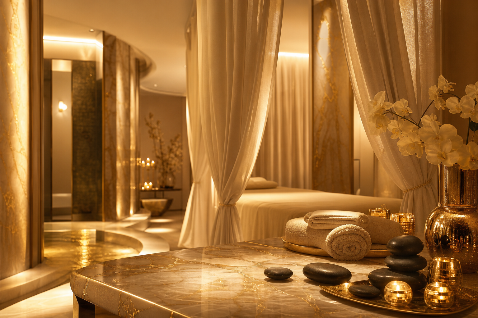 Atmosfera wellness — candele e pietre calde