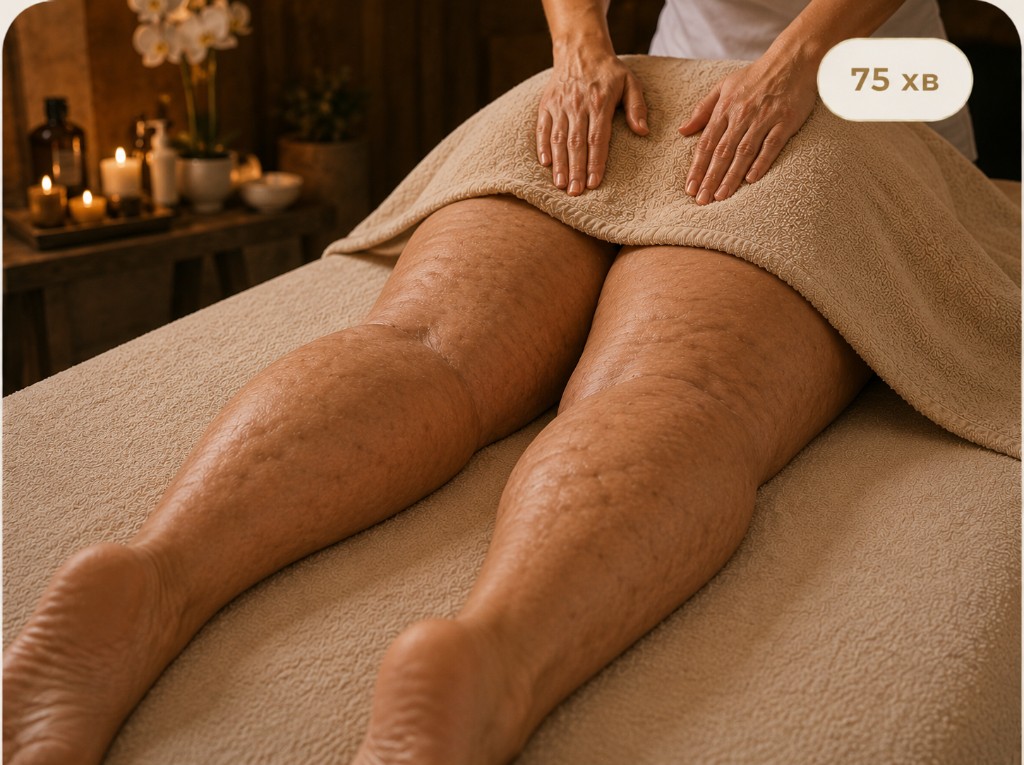 Massaggio anticellulite — trattamento linfodrenante sulle gambe in spa